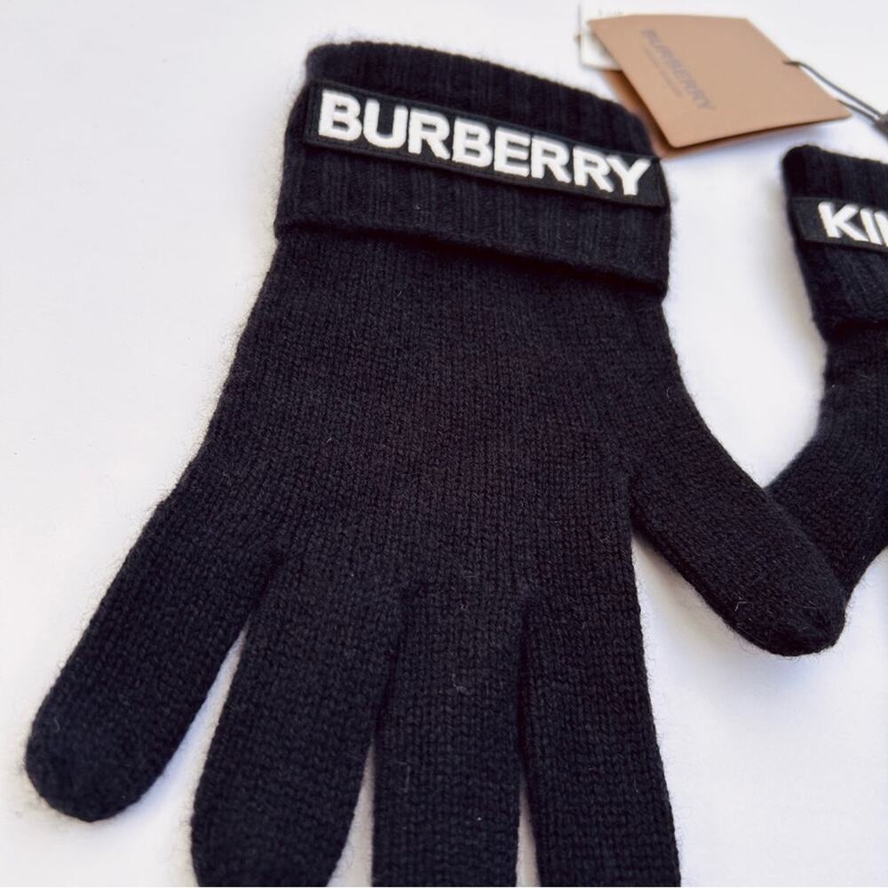 Burberry Kingdom Logo Cashmere Gloves in Black and White Size Small/Medium‎ - Picture 3 of 8